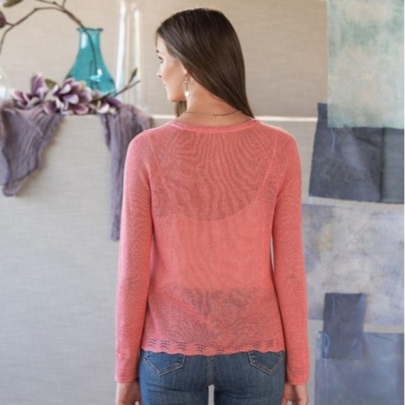 NWOT Sundance coral knit linen blend cardigan sweater - Picture 2 of 6